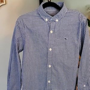 Vineyard Vines boys Navy and white gingham cotton dress shirt size small 8-10